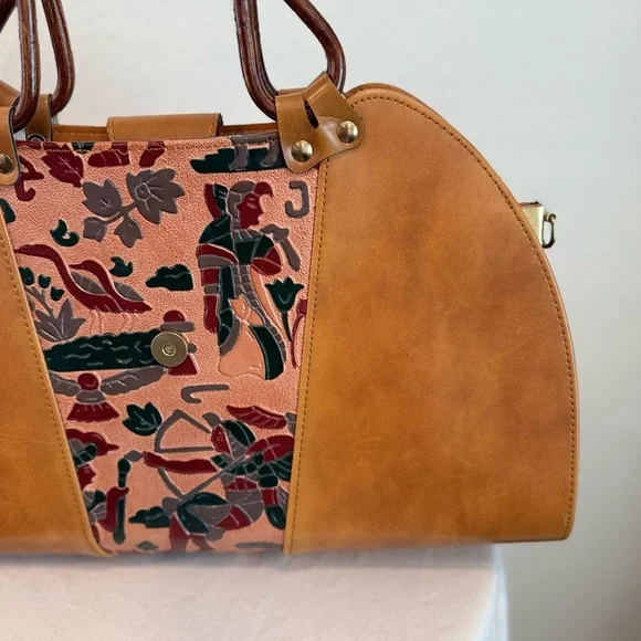 Brown and Multicolor Leather Handbag - Picture 3 of 10